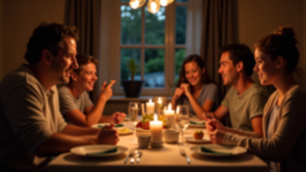 Familie rond tafel bij diner, overdracht van waarden over generaties heen