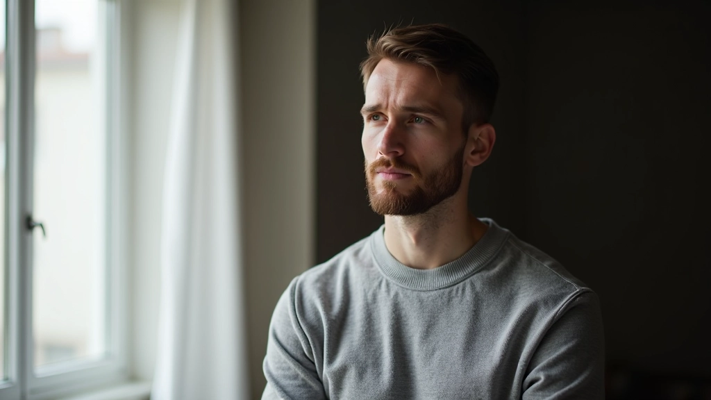 Persoon kijkt nadenkend uit het raam, reflectie over persoonlijke waarden