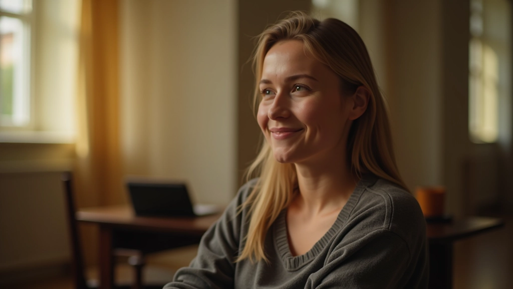 Iemand die diep nadenkt over persoonlijke waarden, zittend in een rustige en reflectieve omgeving met natuurlijk licht