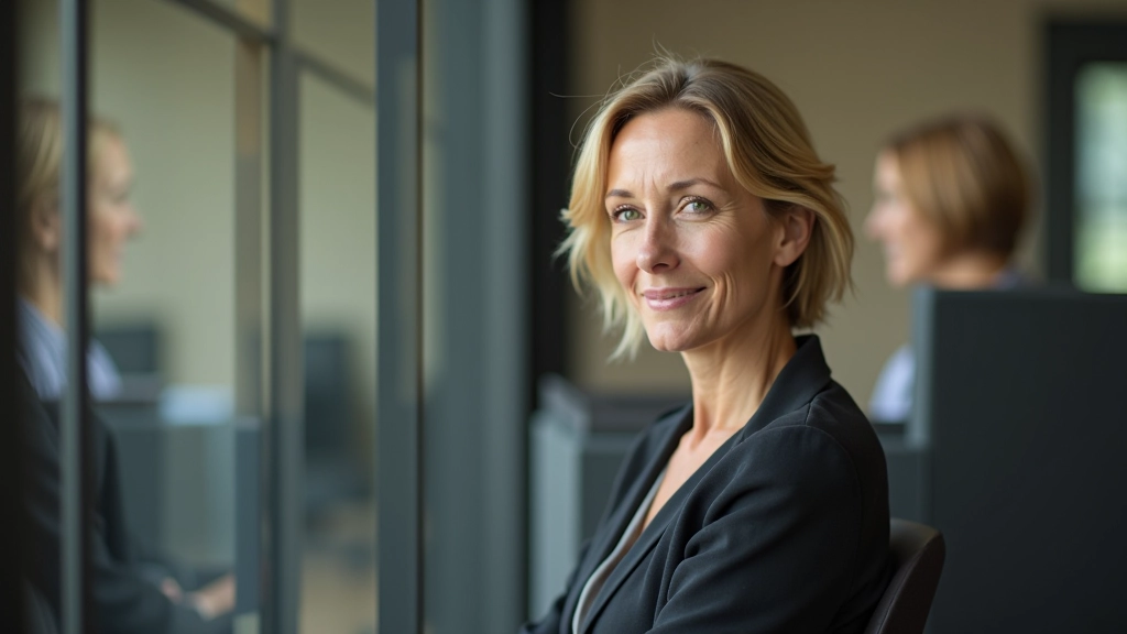 Professionele afbeelding van een volwassene in reflectieve houding bij een raam, natuurlijk licht, kantoor setting, scherpe focus