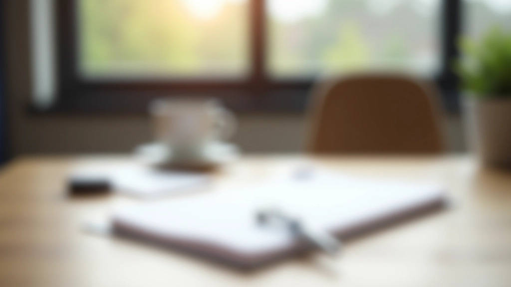 Werkplek met notitieboekje en pen op houten bureau, natuurlijk licht door raam, rustige sfeer